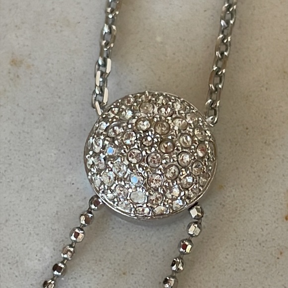 Swarovski Crystal Cut Crystal & Pavé Circle Ball Silver Necklace Pendant - Picture 5 of 12